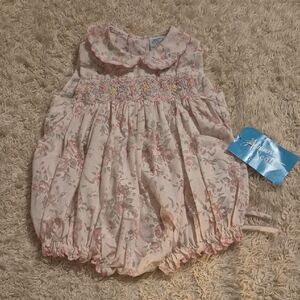 Vintage ALISON SCOTT floral Smocked One Piece 9mo Pastel Embroidered Romper